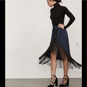 NWT Reformation Fringe Aurelie Wrap Skirt in Blue & Black - size Small Petites